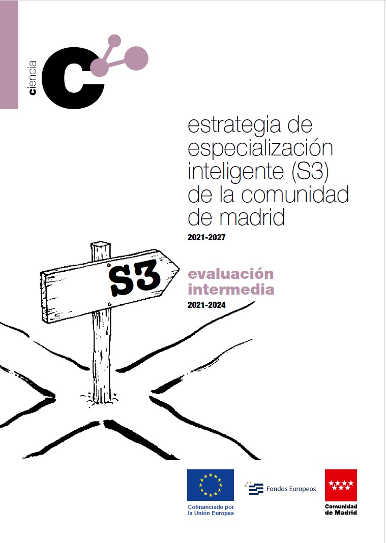 Portada de Estrategia de Especialización Inteligente (S3) de la Comunidad de Madrid (2021-2027). Evaluación Intermedia (2021-2024)