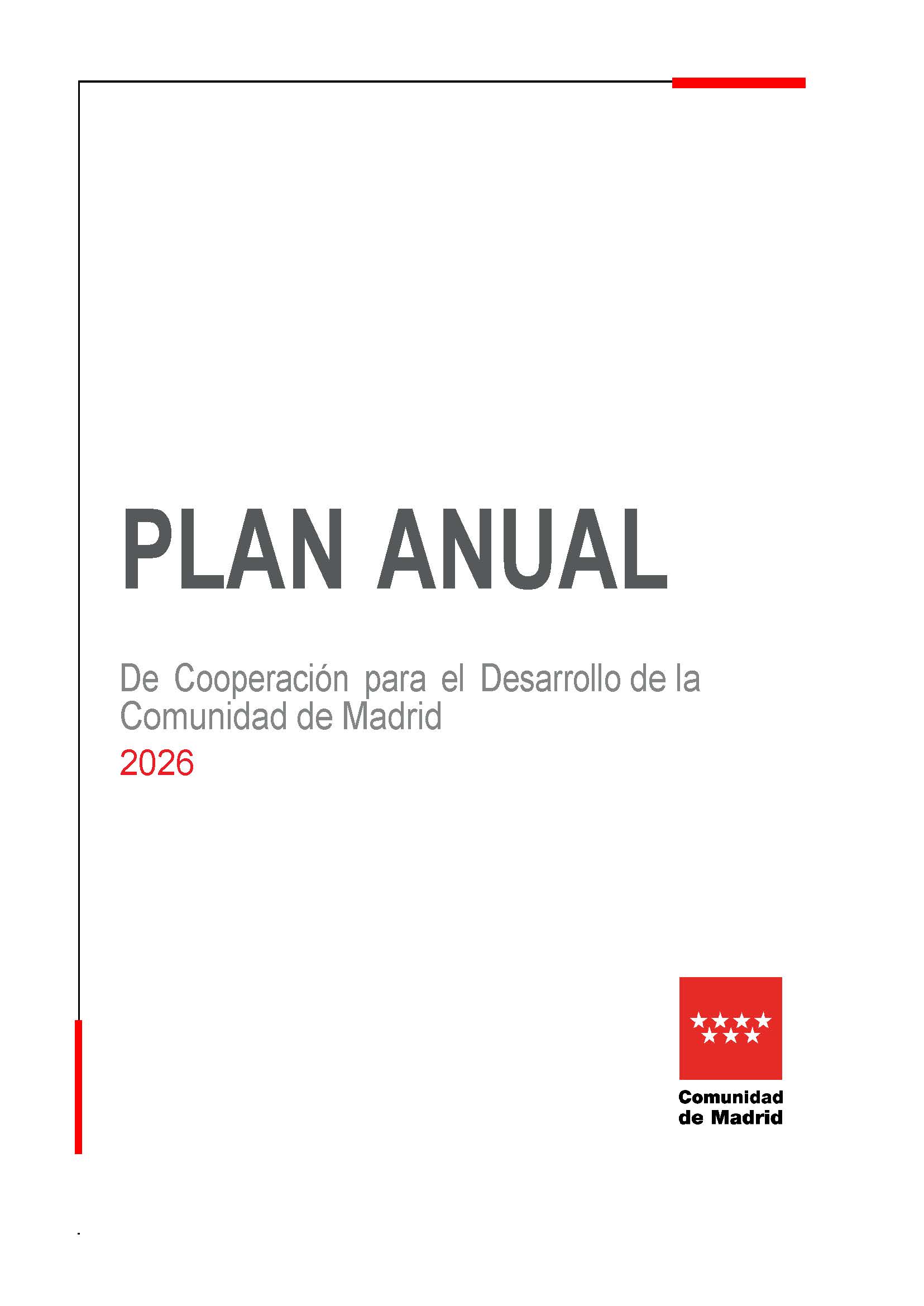 Portada de Plan anual de cooperación al desarrollo de la Comunidad de Madrid. 2026