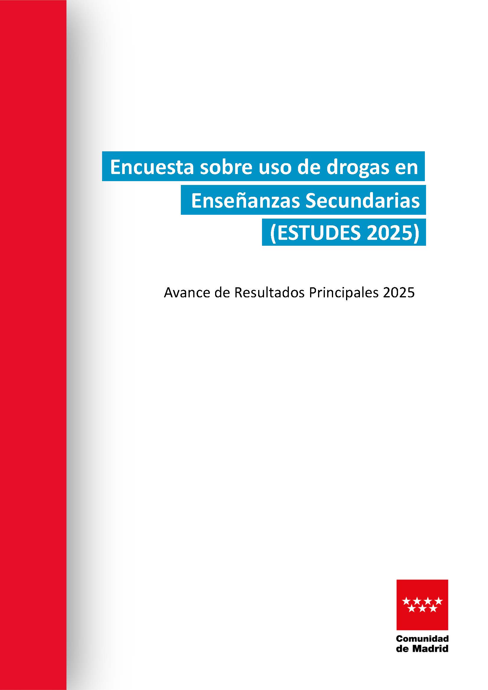 Portada de Encuesta sobre uso de drogas en Enseñanzas Secundarias (ESTUDES 2025). Avance de Resultados Principales 2025