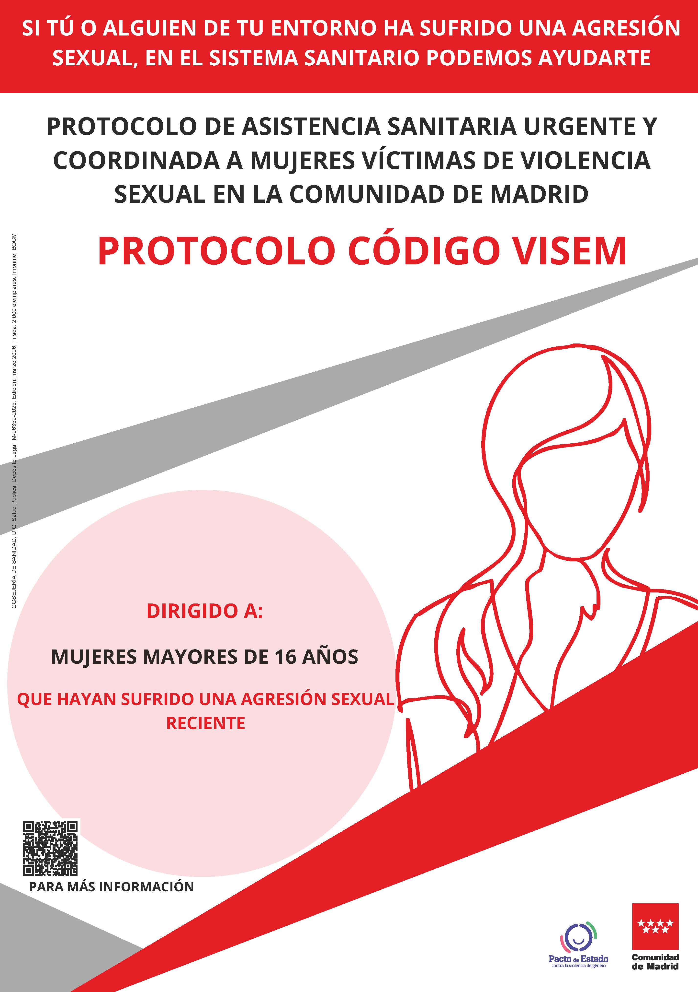 Portada de la publicación Protocolo de asistencia urgente y coordinada a mujeres víctimas de violencia sexual reciente en la Comunidad de Madrid. Protocolo VISEM (Cartel informativo)