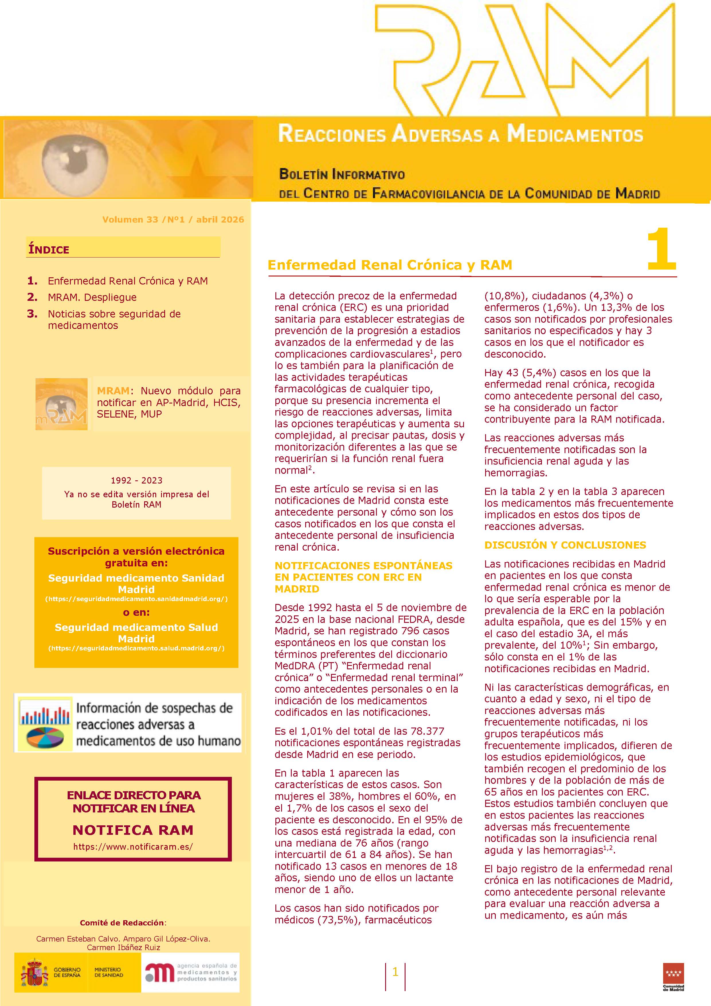 Portada de Boletín RAM, vol. 33, nº 1, abril 2026