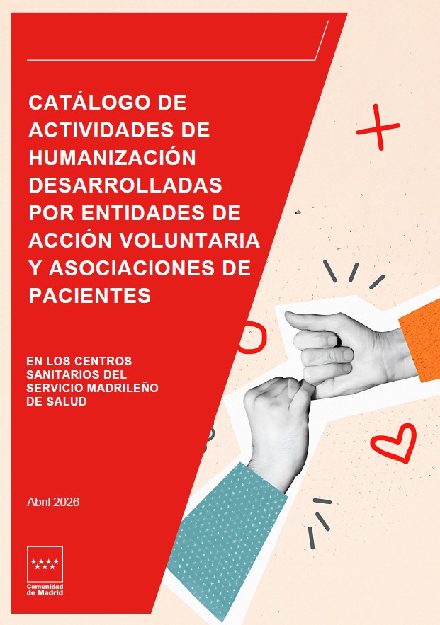 Portada de la publicación Catálogo de actividades de humanización desarrolladas por entidades de acción voluntaria y asociaciones de pacientes en los centros sanitarios del Servicio Madrileño de Salud (actualización abril 2026)