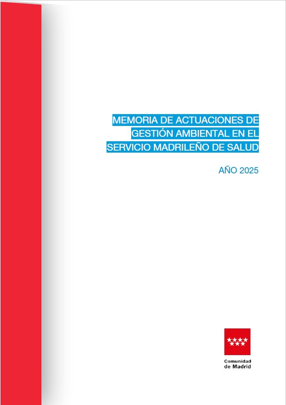 Portada de la publicación Memoria de actuaciones de Gestión Ambiental en el Servicio Madrileño de Salud. Año 2025