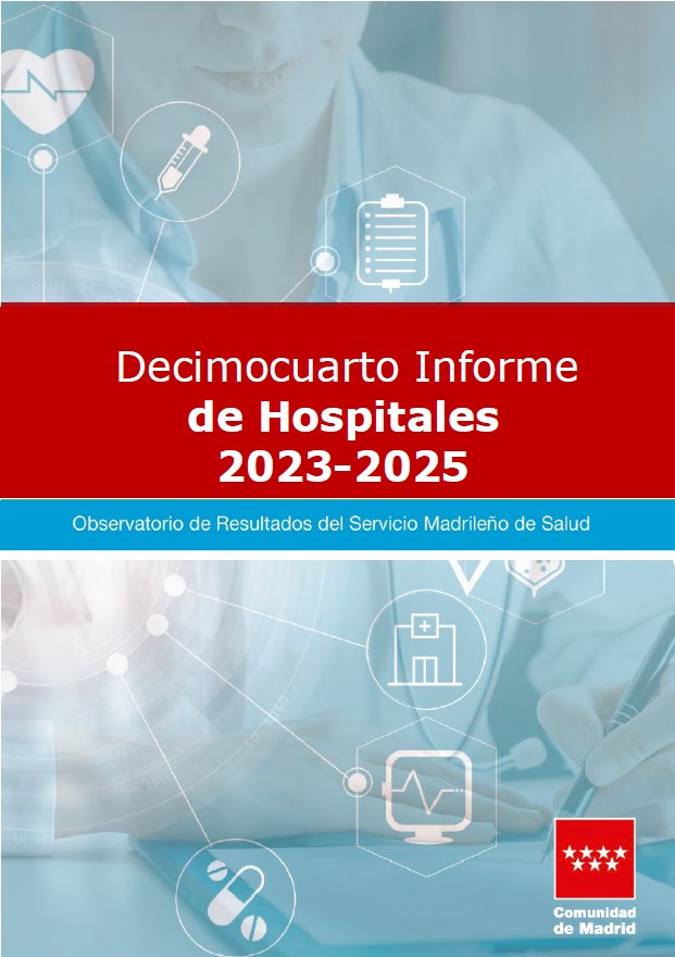Portada de la publicación Decimocuarto Informe de Hospitales, 2023-2025. Observatorio de Resultados del Servicio Madrileño de Salud